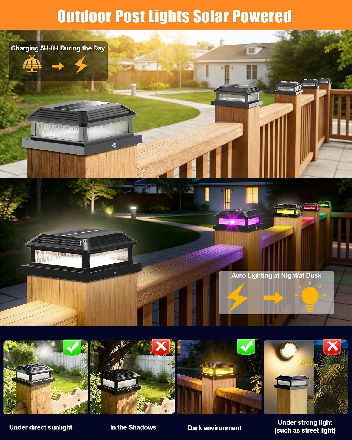 solar post cap lights, fits 5x5 4.5x4.5 4x4 showing dimensions