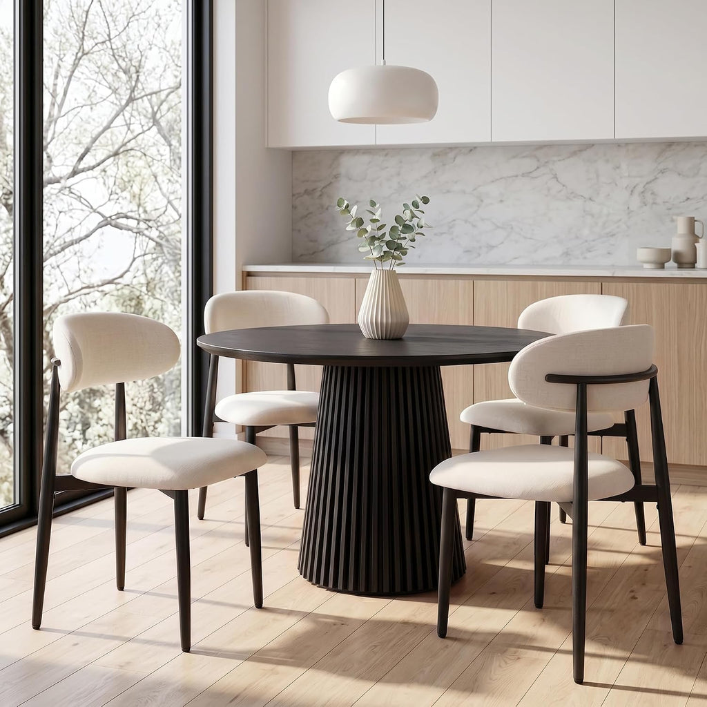 UVV Dining Chairs Set of 8, Metal Kitchen Chairs with Modern Fabric Upholstered for Dining Room, Beige