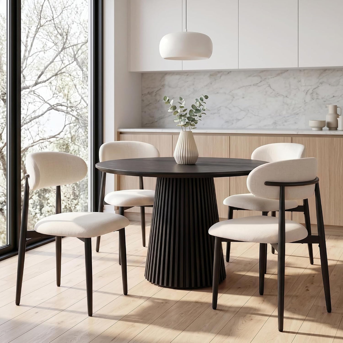UVV Dining Chairs Set of 8, Metal Kitchen Chairs with Modern Fabric Upholstered for Dining Room, Beige