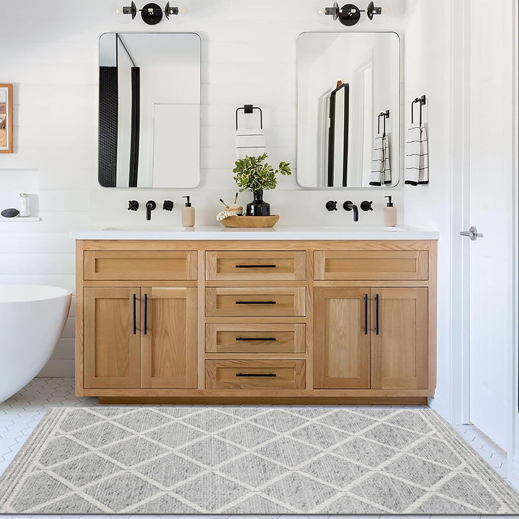 ReaLife Rugs Machine Washable Area Rug Runner - Living Room Bedroom Bathroom Kitchen Entryway Office - Padded Low Pile Stain Resistant Premium - Boho Modern Farmhouse - Tessa - Gray Ivory 2'6" x 6'