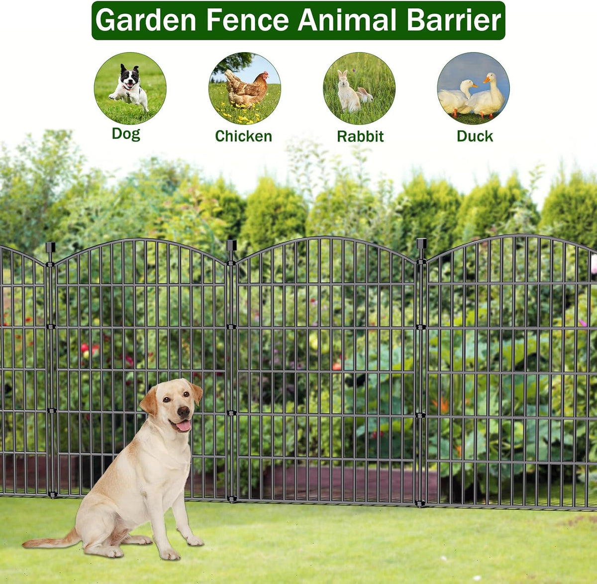 5 Panel No Dig Decorative Garden Fence 40" H x 11.8'L Outdoor Dog Barrier