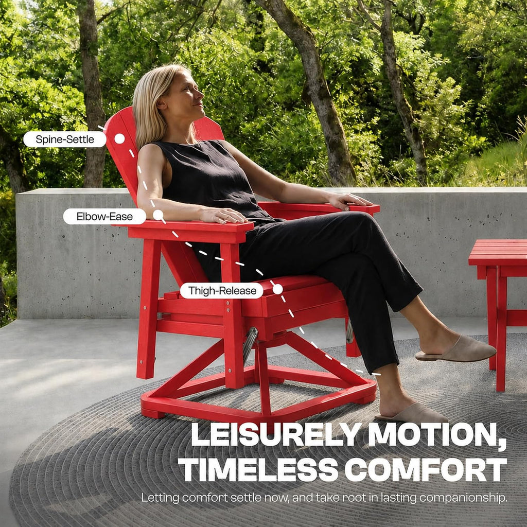 4-Piece Adirondack Swivel Glider Chair Set, Composite HDPE Outdoor Furniture for Backyard Conversation Set, Heavy Duty All-Weather Gliding Rocker for Patio, Red
