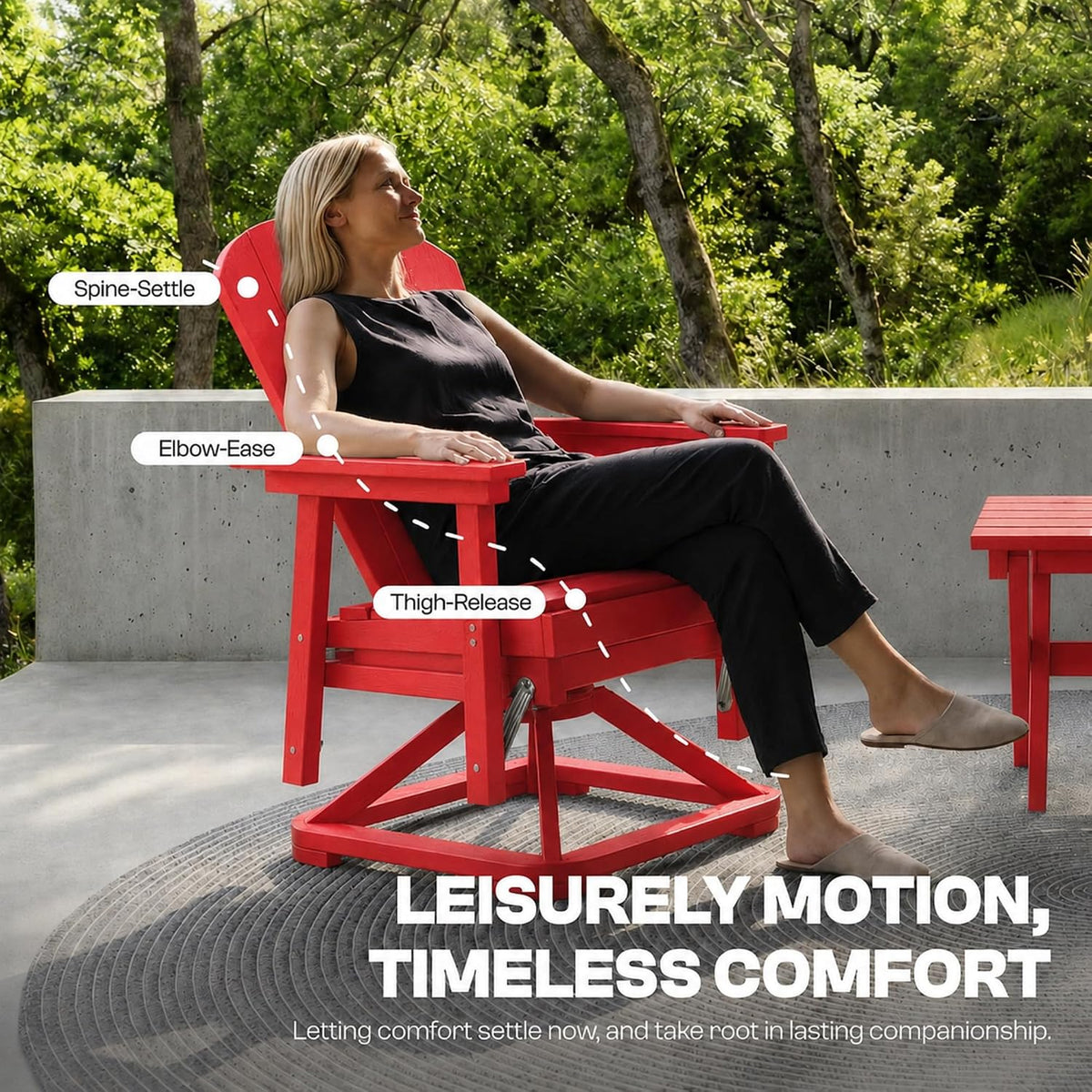 4-Piece Adirondack Swivel Glider Chair Set, Composite HDPE Outdoor Furniture for Backyard Conversation Set, Heavy Duty All-Weather Gliding Rocker for Patio, Red