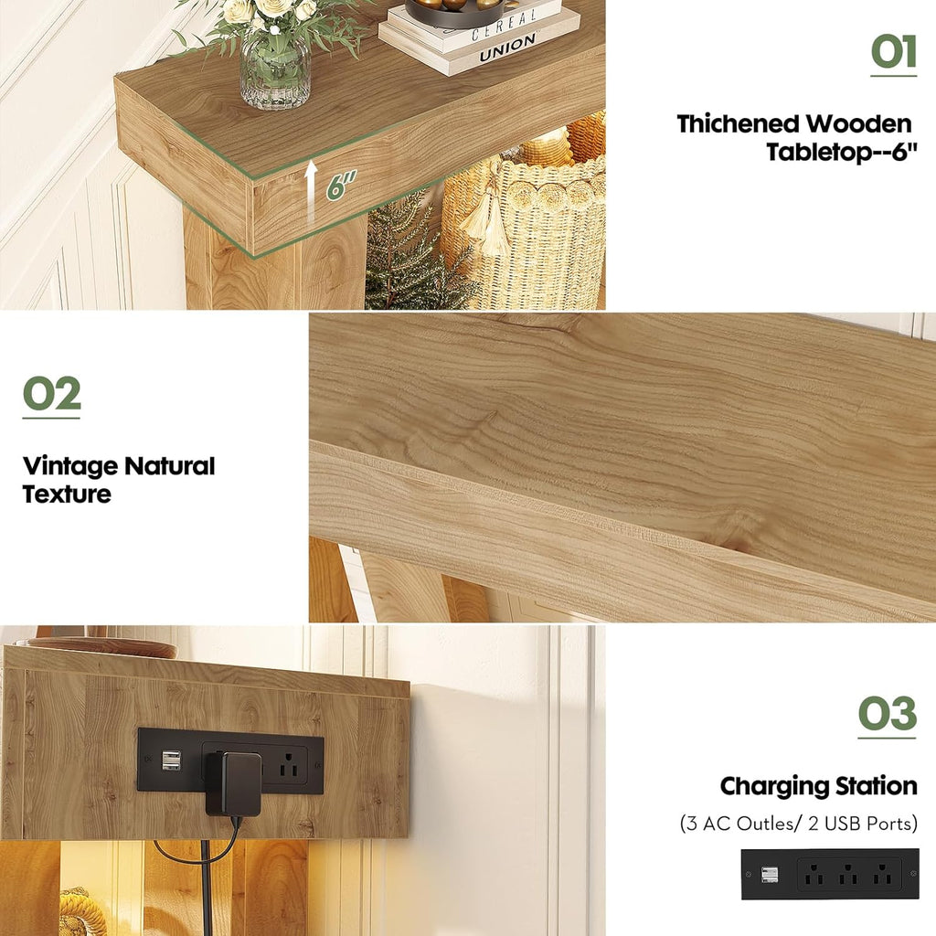 Unikito 47" Entryway Table with Sensor Light & AC Outlets with USB-C Ports