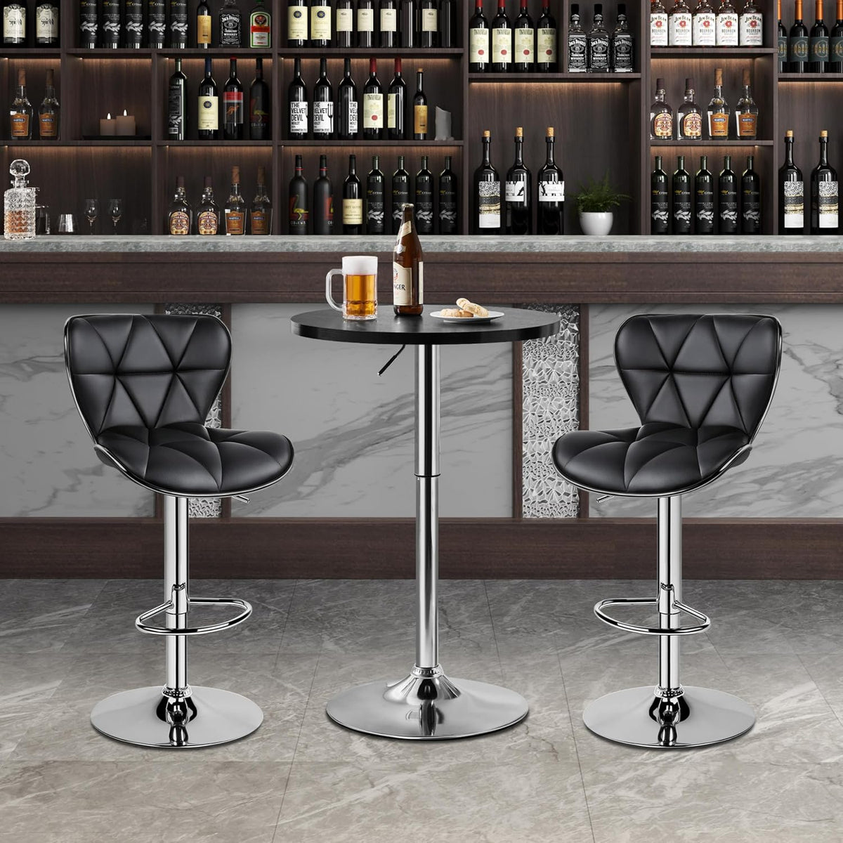 Yaheetech Round Bar Table Set of 2, Adjustable 27.5-36" Height, Black