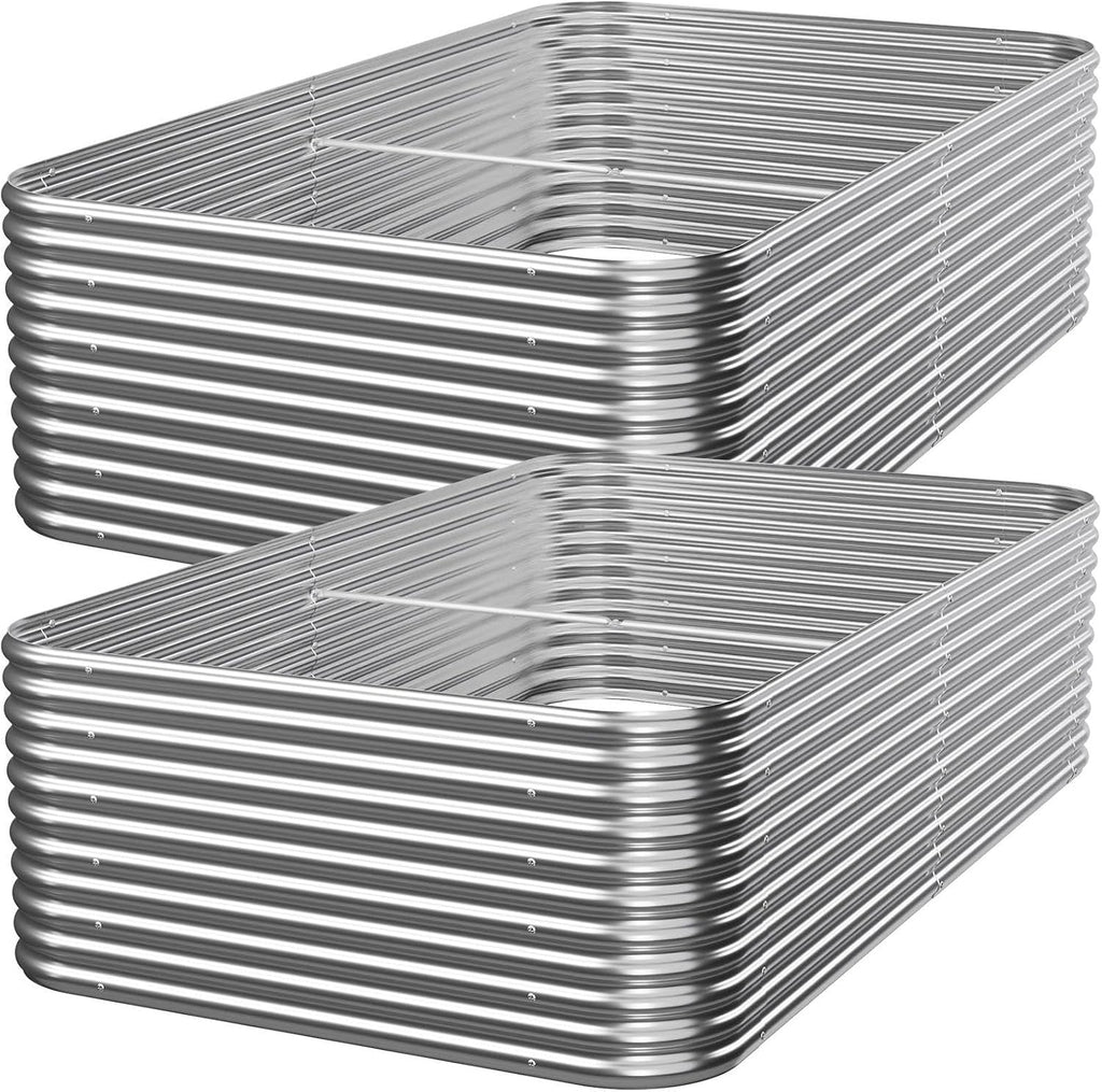 2 PCS Tall 8ft Galvanized Raised Garden Bed Outdoor, Metal Garden Bed for Vegetables, Above Ground Garden Box for Flower, Steel Raised Beds for Gardening - 8x3ft