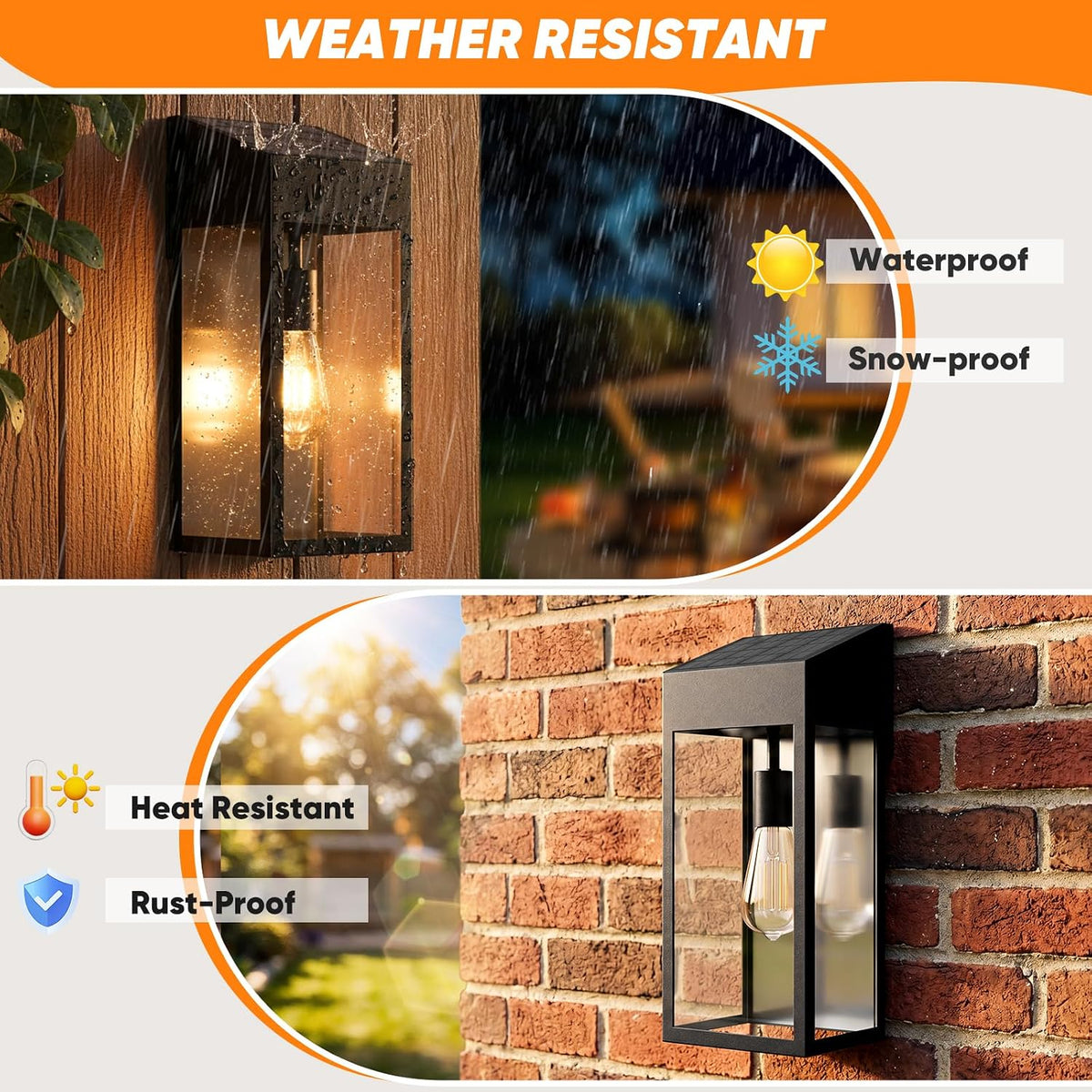 15” Large Solar Sconce Lights Outdoor Included E26 Bulbs 2 Pack