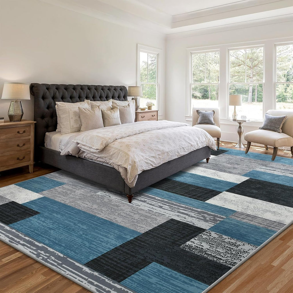 Large Area Rugs, Modern Geometric Patchwork Floor Decor Rockwood Collection