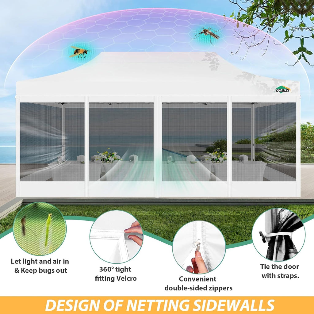 COBIZI 10x20 Heavy Duty Pop Up Canopy Tent with 6 Mosquito Netting Walls