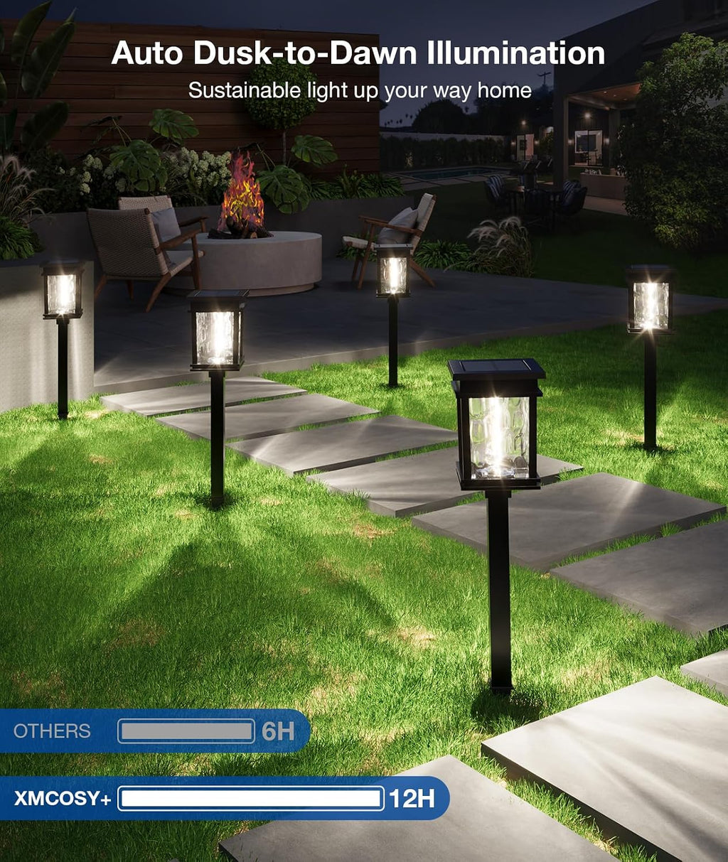 XMCOSY+ Solar Pathway Lights Outdoor, 6 Pack Solar Powered Garden Lights