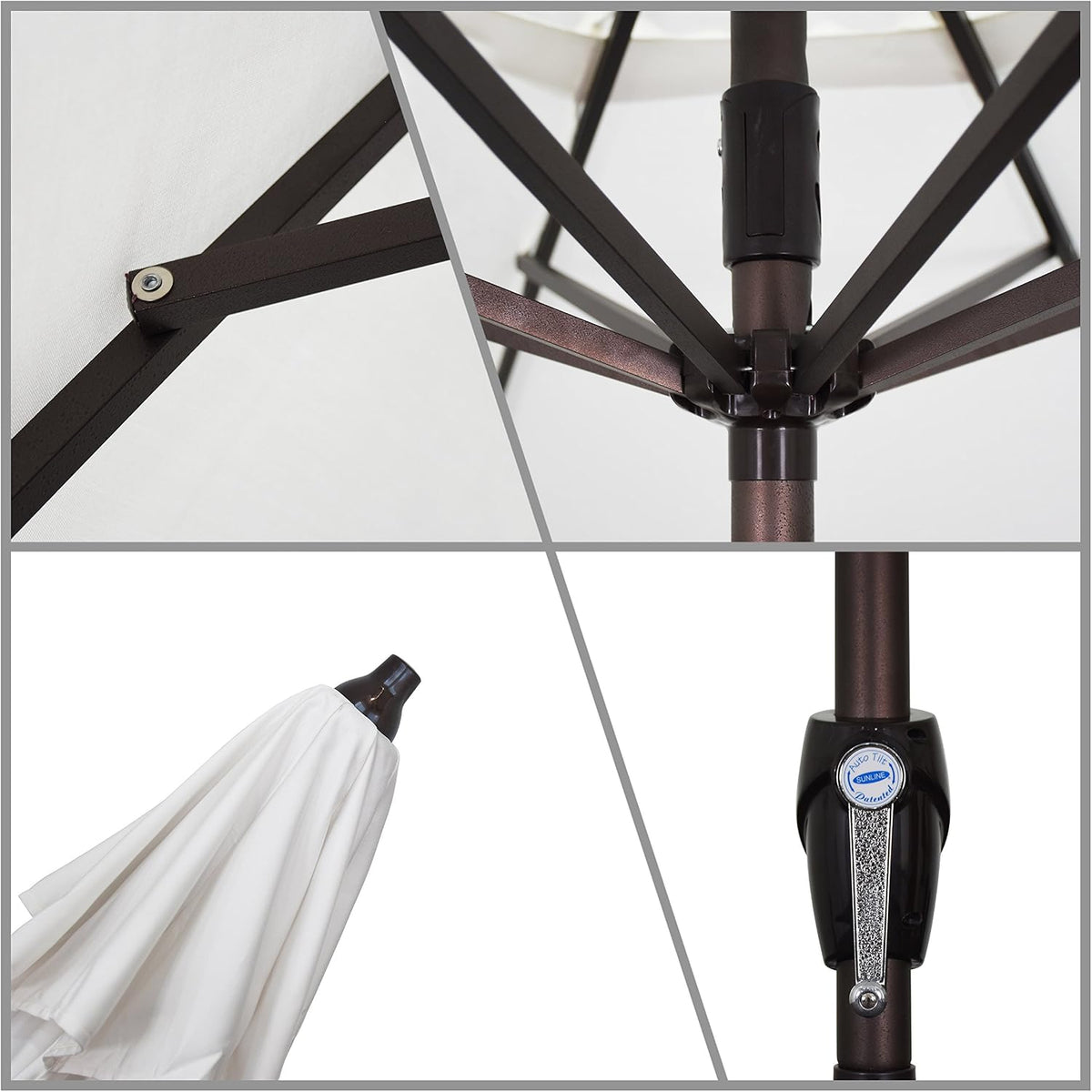 California Umbrella 9' Round Aluminum Outdoor Deck, Pool or Patio Umbrella, Crank Lift, Auto Tilt, Bronze Pole, Teak Olefin