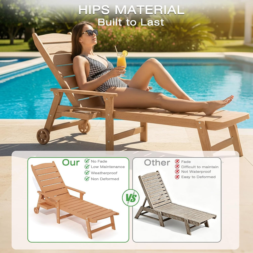 Outdoor Lounge Chairs Set of 2, 6.3ft Chaise Pool Lounger with Wheels