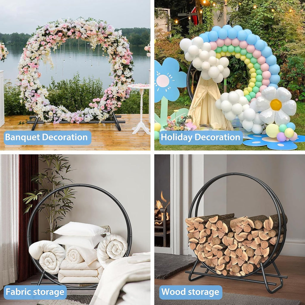48 Inch Metal Pipe Firewood Rack Circle for Indoor and Outdoor Use