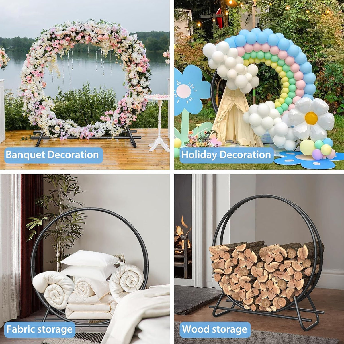 48 Inch Metal Pipe Firewood Rack Circle for Indoor and Outdoor Use