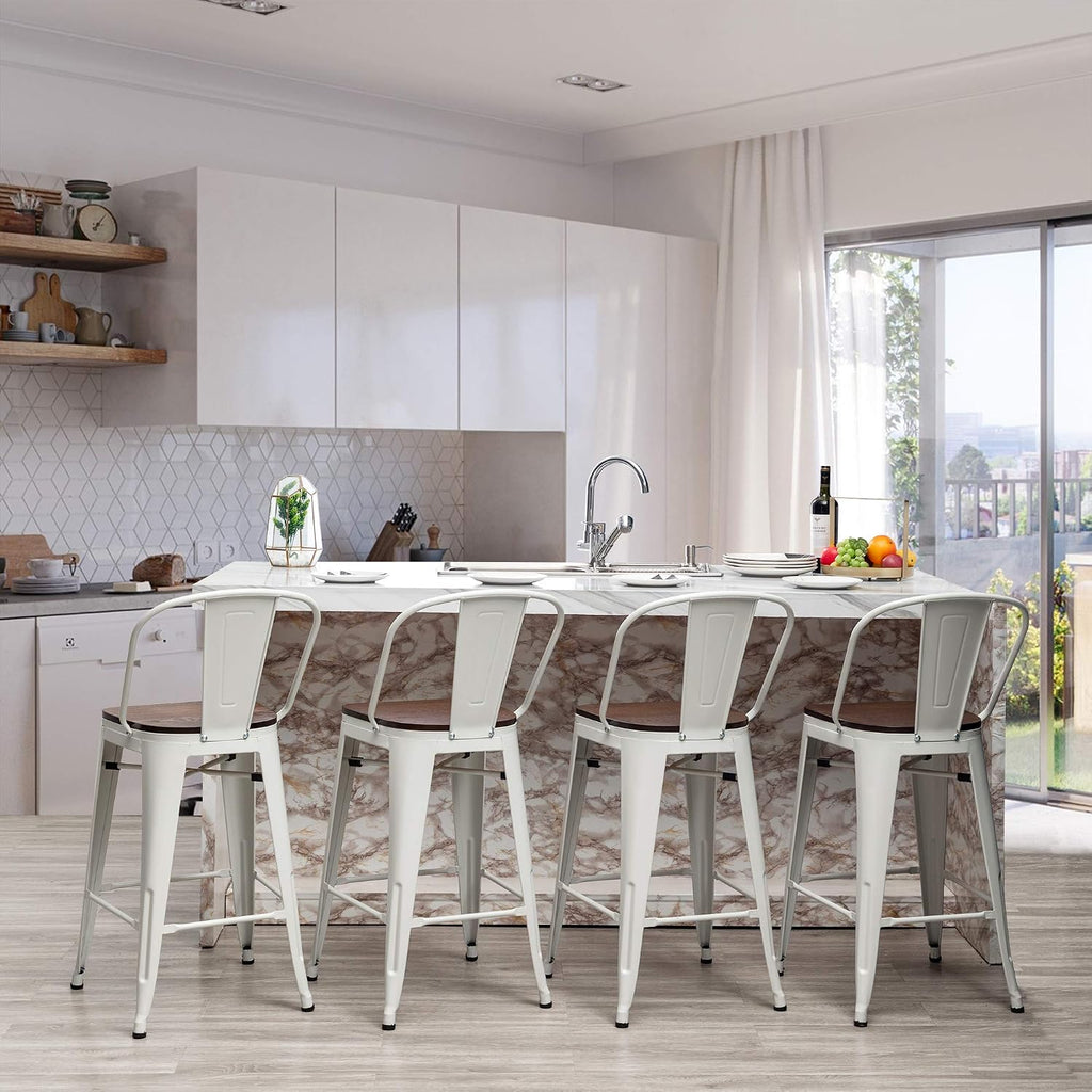 24" Swivel Bar Stools Set of 4 Metal Counter Height Chairs Off-White