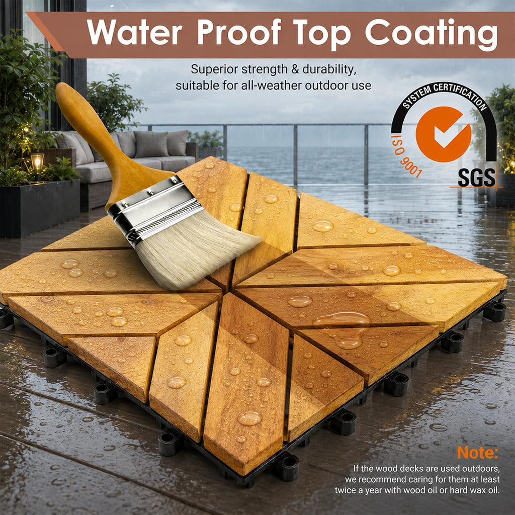 primezone 54 pcs solid acacia wood interlocking patio, front angle view