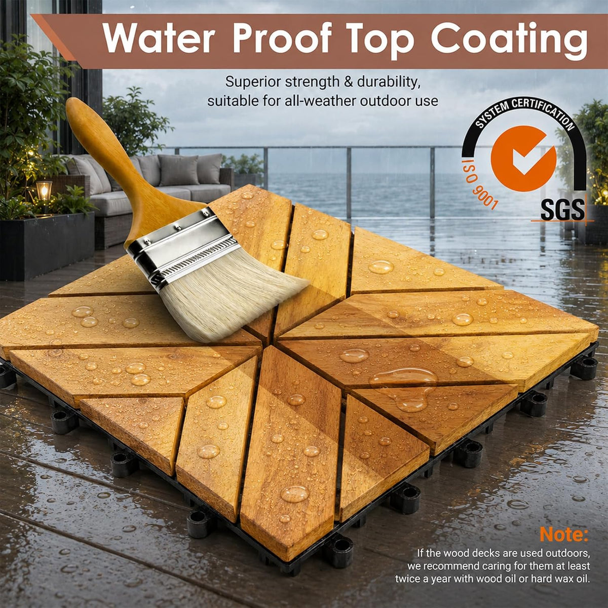 primezone 54 pcs solid acacia wood interlocking patio, front angle view