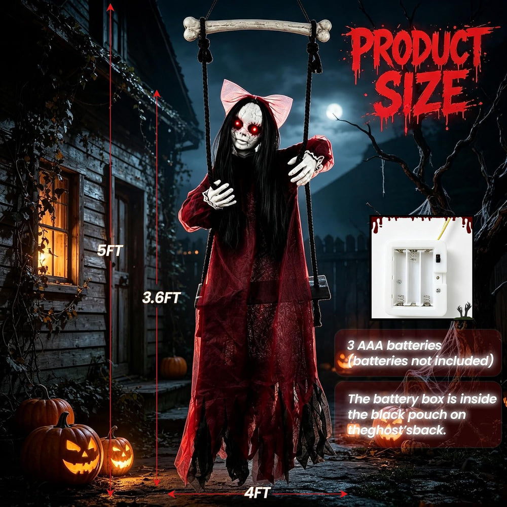 5FT Scary Halloween Hanging Ghost Girl, Haunted House and Yard Decor