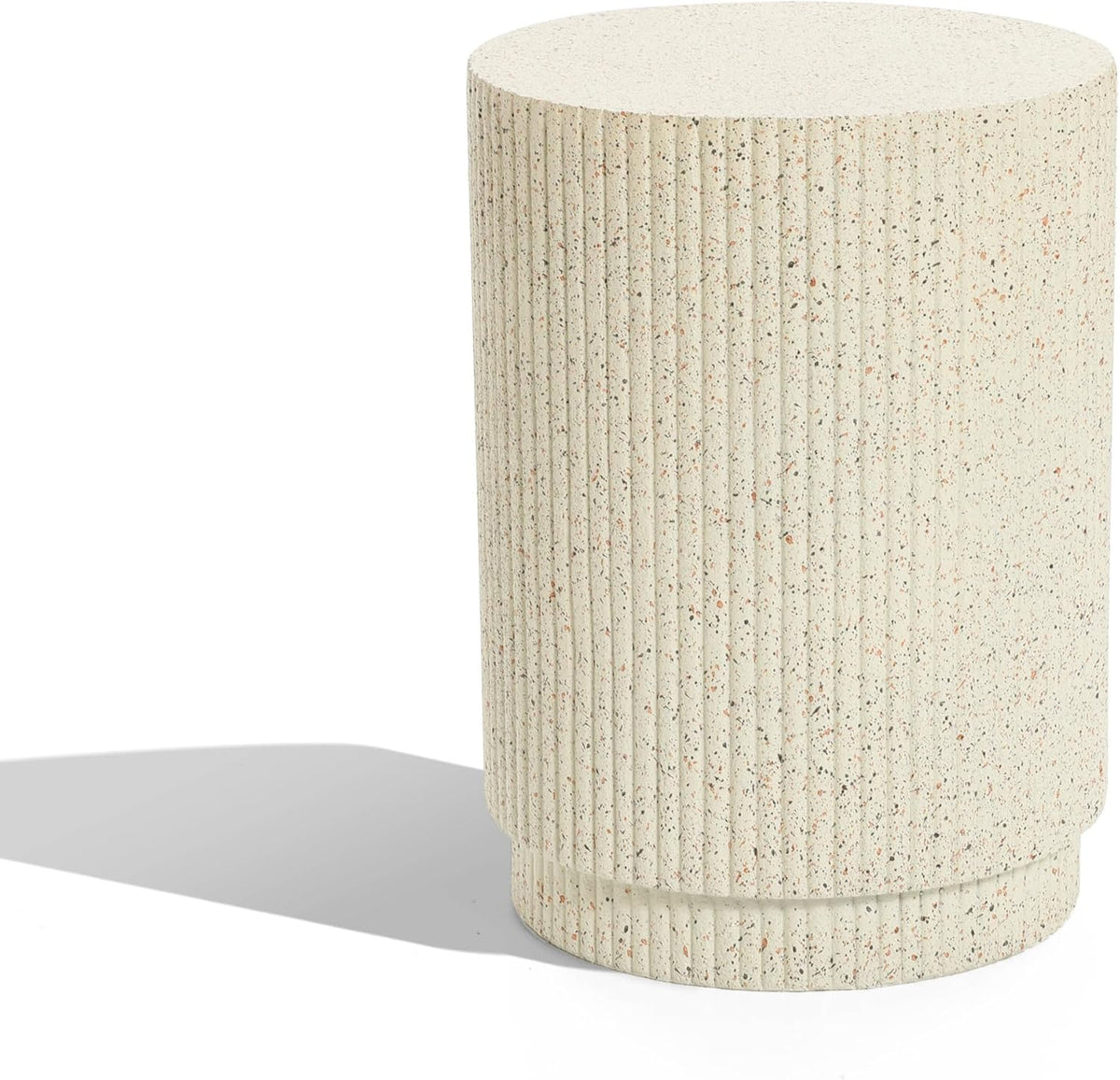 LuxenHome 18" Cement Outdoor Side Table, Cream Round End Tables for Patio