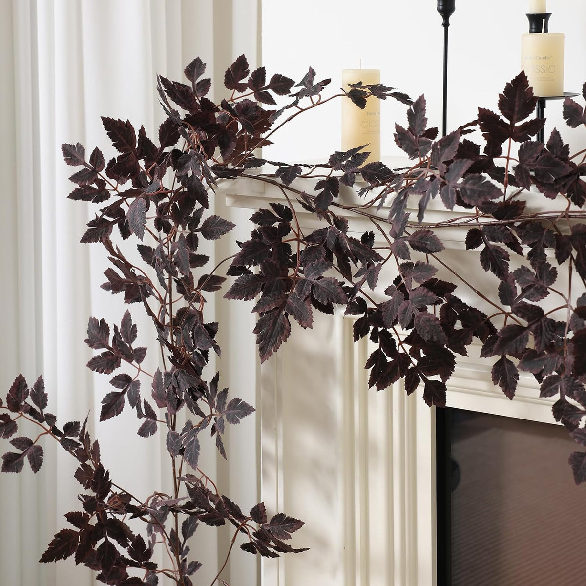 Mizii 10FT Artificial Vines Garlands Burgundy Faux Cimicifuga Vine Garland Silk Leaves Greenery Hanging Plants Fall Decoration for Table Centerpieces Mantle Room Thanksgiving Halloween Decor (10 FT)