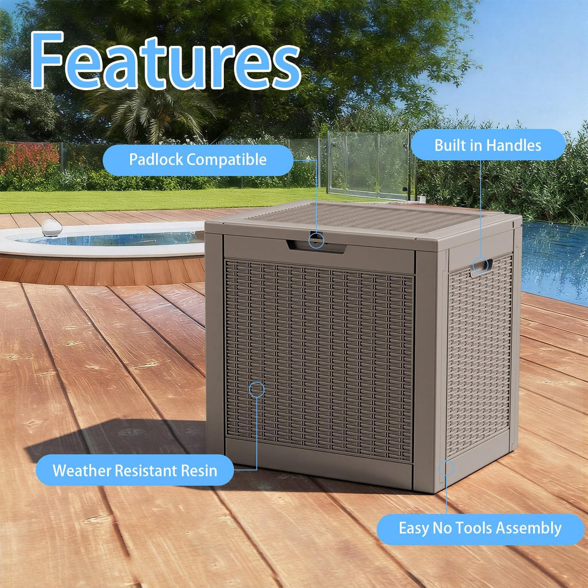 EasyUp 37 Gal Waterproof Outdoor Storage Box UV Resistant Deck Box