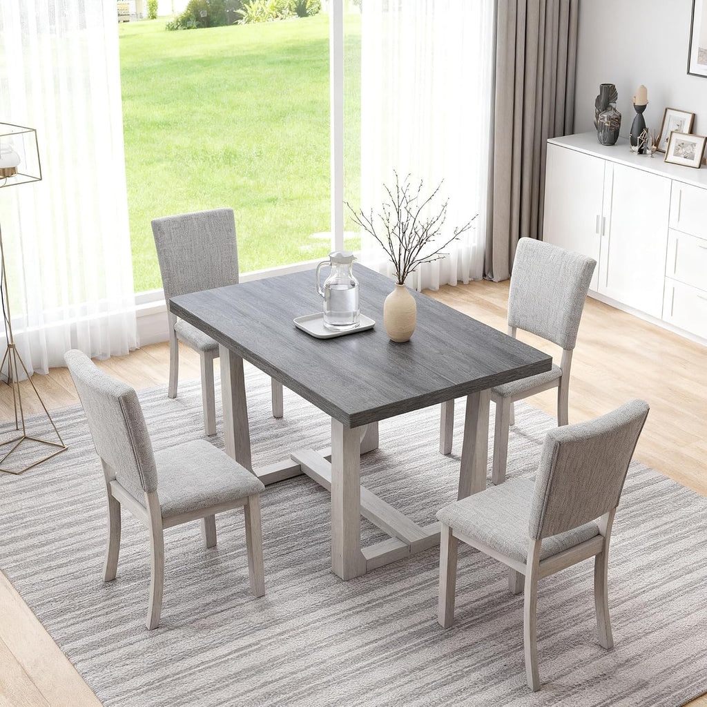leovanni Rectangle Dining Table Set of 4, 48" Rectangle Kitchen Table and Upholstered Chairs Set for Kitchen, Dining Room, Apartment, Gray