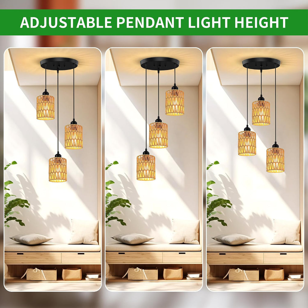 phaosio 3-light pendant lights, farmhouse hanging light fixture showing dimensions
