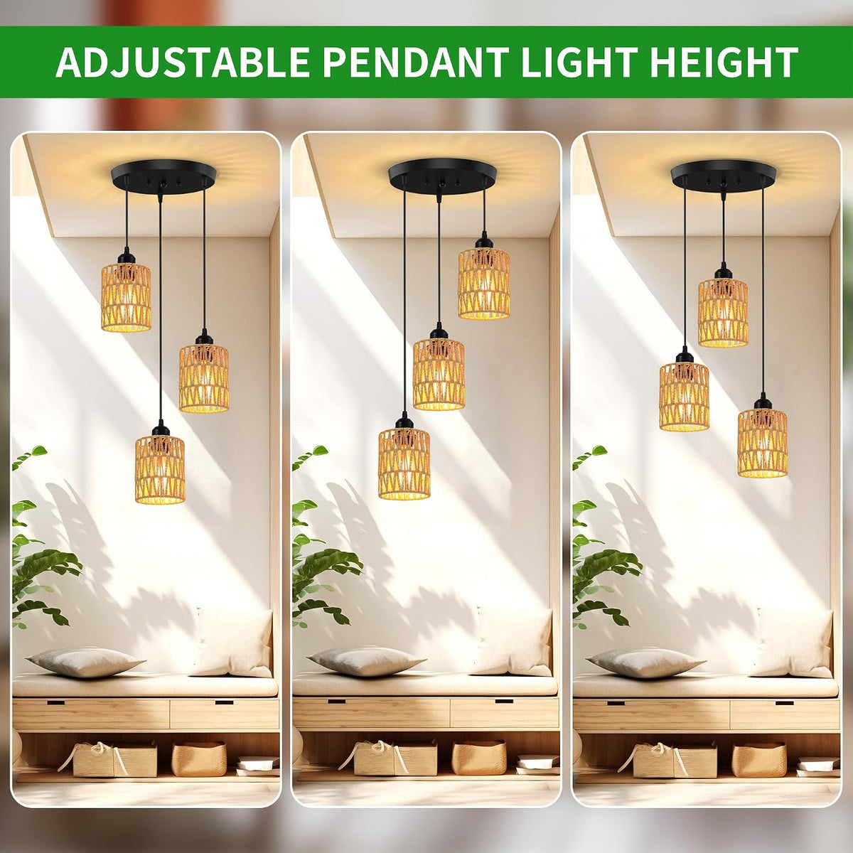 phaosio 3-light pendant lights, farmhouse hanging light fixture showing dimensions
