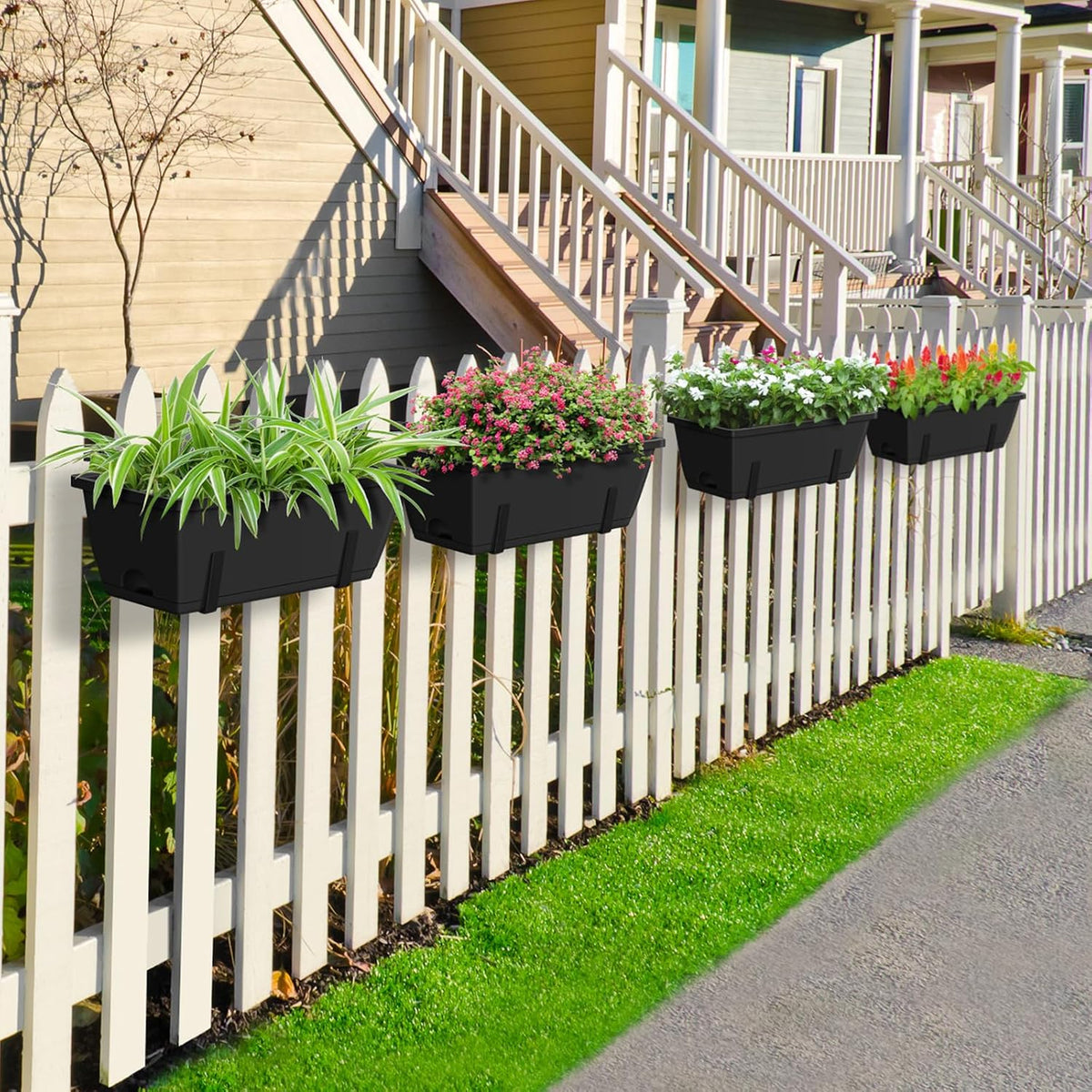 CADUKE 6 PCS Railing Planter Boxes, Black Planter Boxes with Bracket