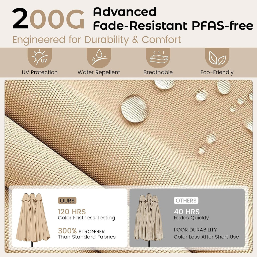 15ft Patio Umbrella with Base,Large Double-Sided Rectangular Umbrella,Beige