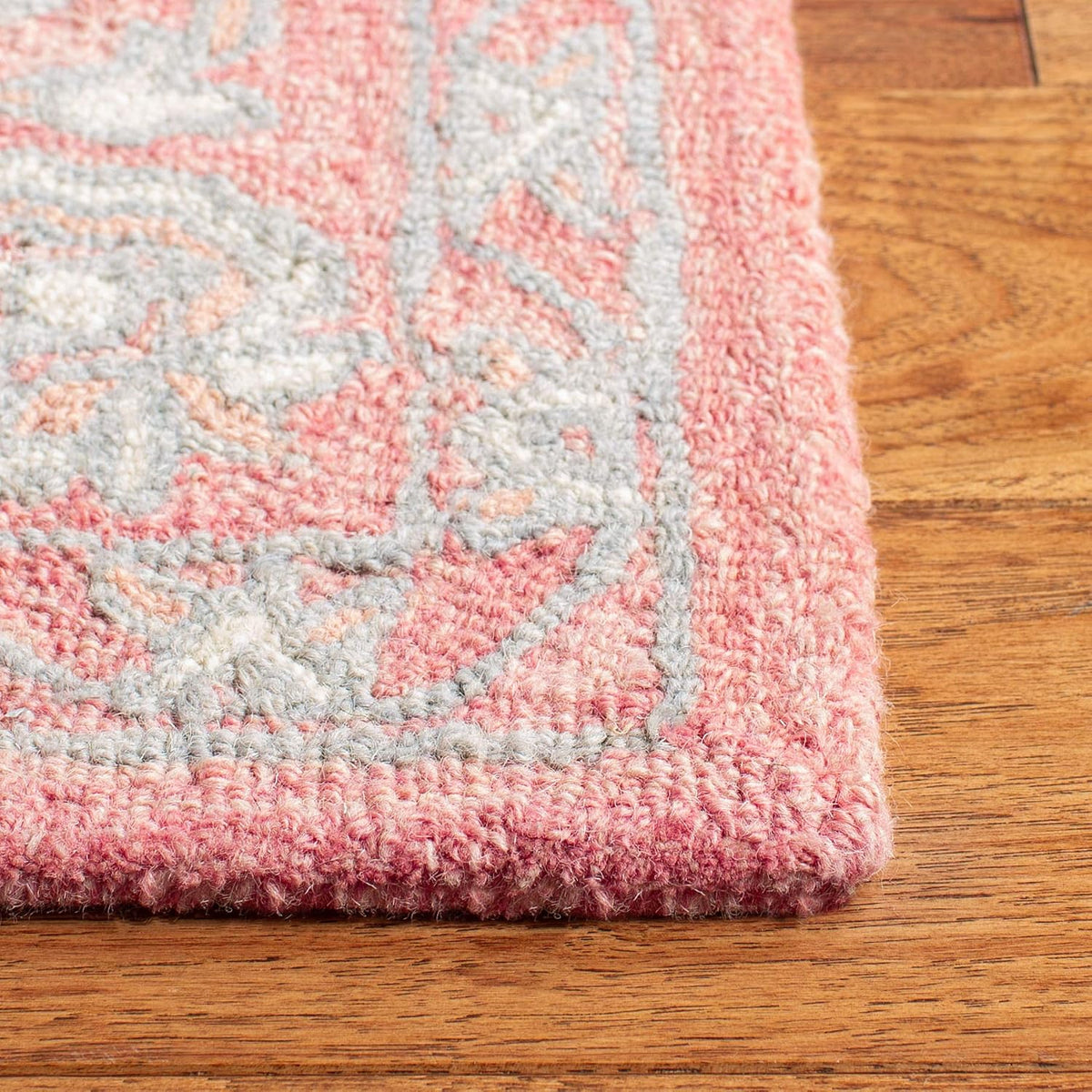 SAFAVIEH Micro-Loop Collection X-Large Area Rug - 11' x 15', Pink & Ivory, Handmade Shabby Chic Wool, Ideal for High Traffic Areas in Living Room, Bedroom (MLP504U)