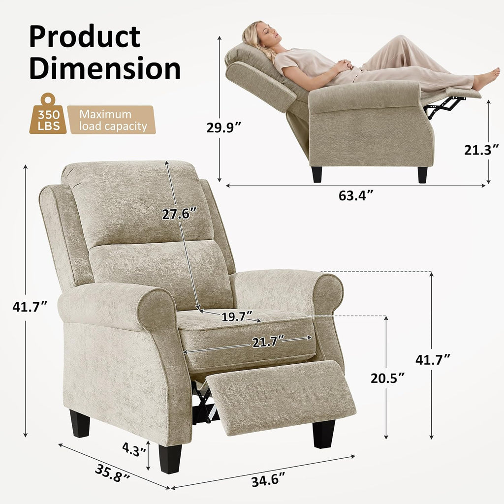 34.6" W Push Back Recliner Chair Set of 2, Chenille Camel