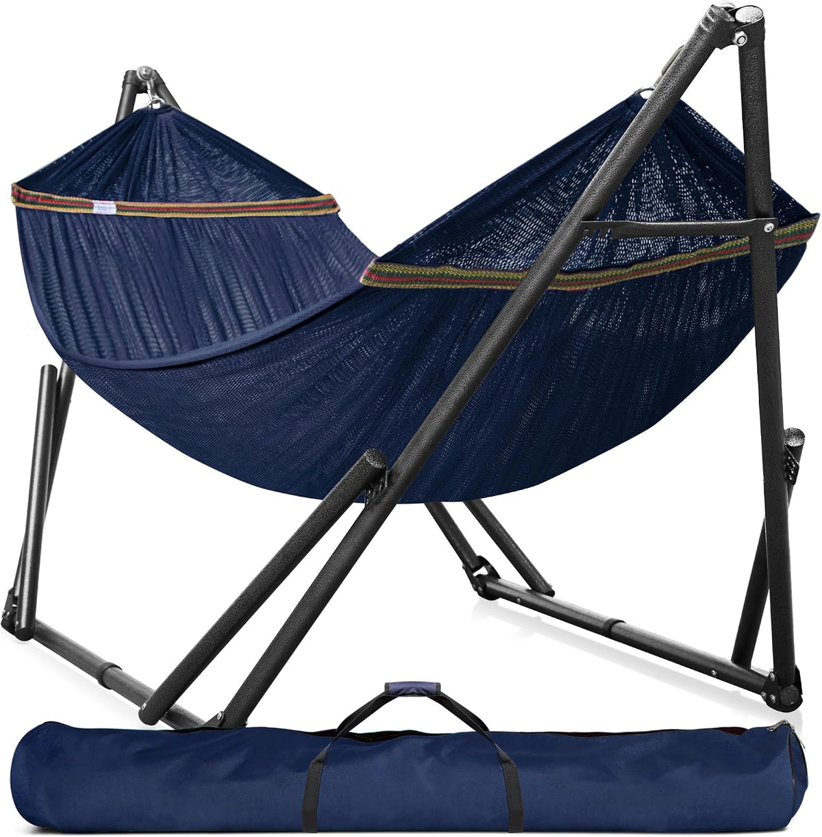 Tranquillo Universal Double Hammock with Stand Included for 2 Persons/Foldable Hammock Stand 600 lbs Capacity Portable Case - Inhouse, Outdoor, Camping, Aegean