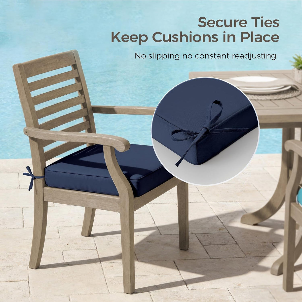UNIKOME Outdoor Chair Cushions Set of 4, Water Resistant Patio Seat Cushions with Ties for Outdoor Furniture, High-Density Foam, UV & Fade Resistant, Piped Edge – 18.5" x 16" x 3", Navy