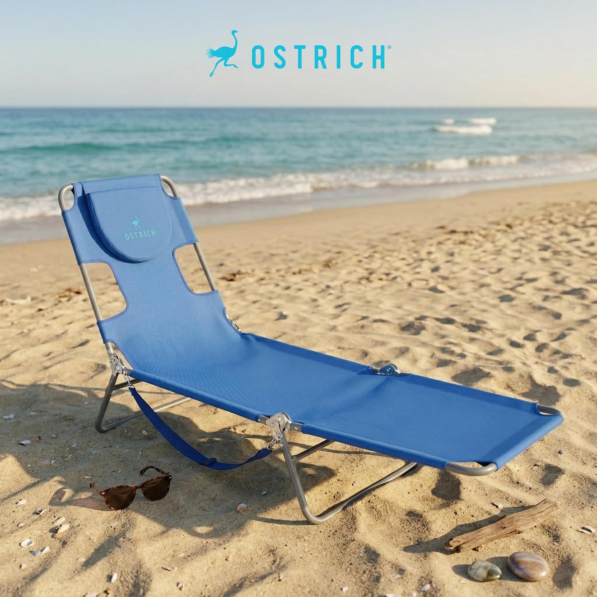 Ostrich The Original Chaise Lounge 72"x22" Portable Reclining Lounger, Blue