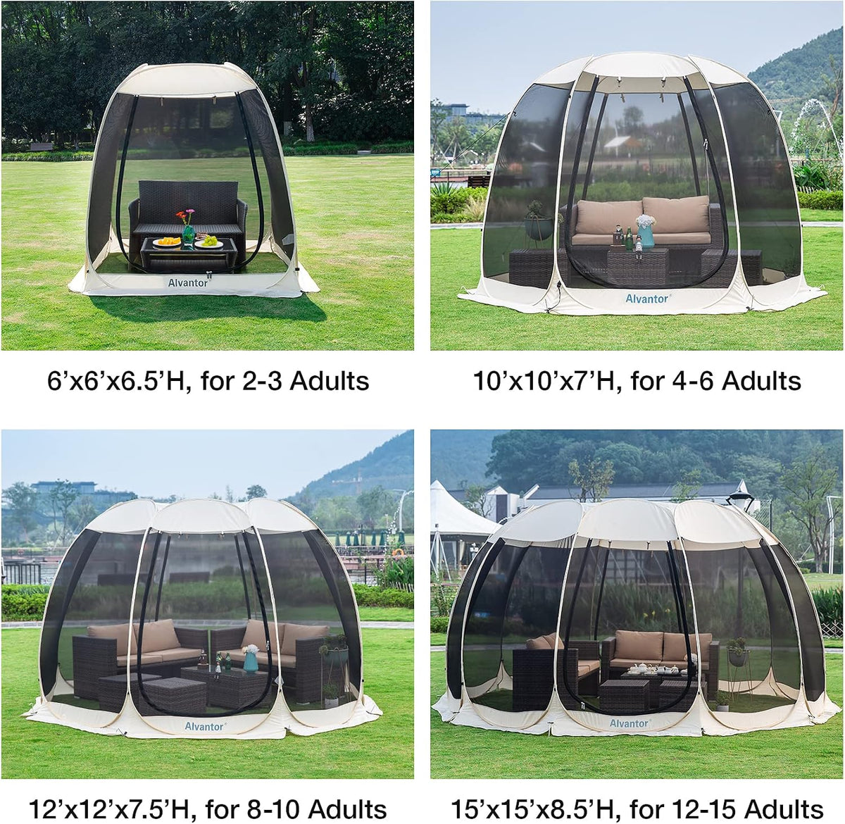 alvantor pop up screen house tent, instant outdoor showing dimensions