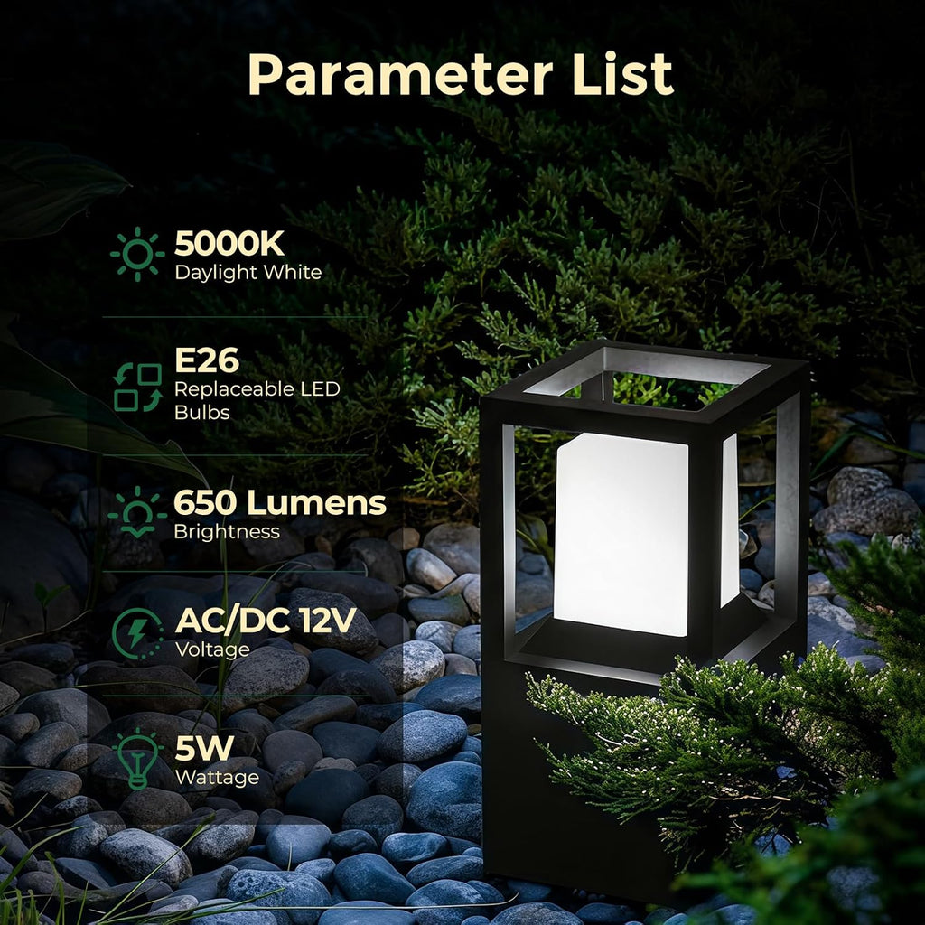 Gardencoin Landscape Bollard Lights Outdoor, Modern LED Column Light Super Bright, 12V Low Voltage Path Light, All-aluminum Waterproof Floor Pillar Lighting with E26 Replaceable Bulb, Dimmable, 4 Pack