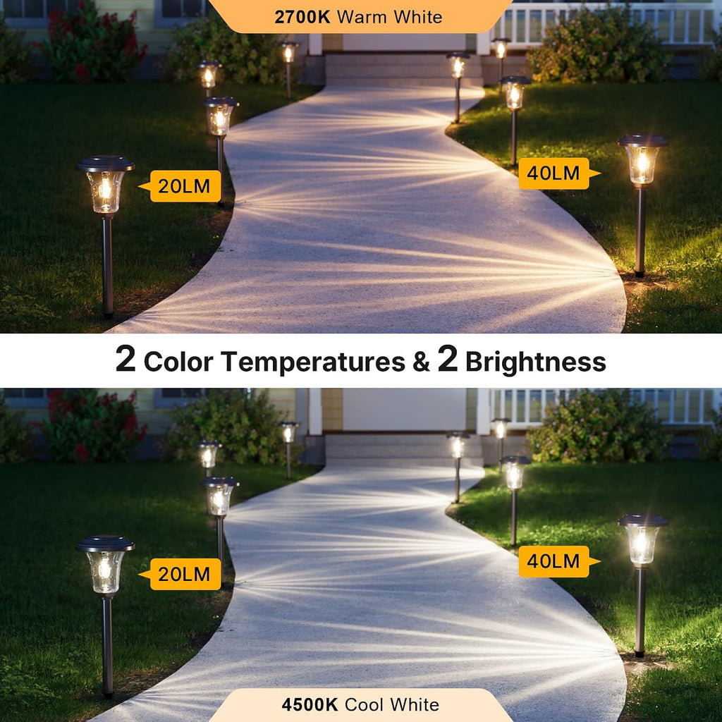 XMCOSY+ Solar Lights Outdoor, 6 Pack Metal Glass Solar Pathway Lights