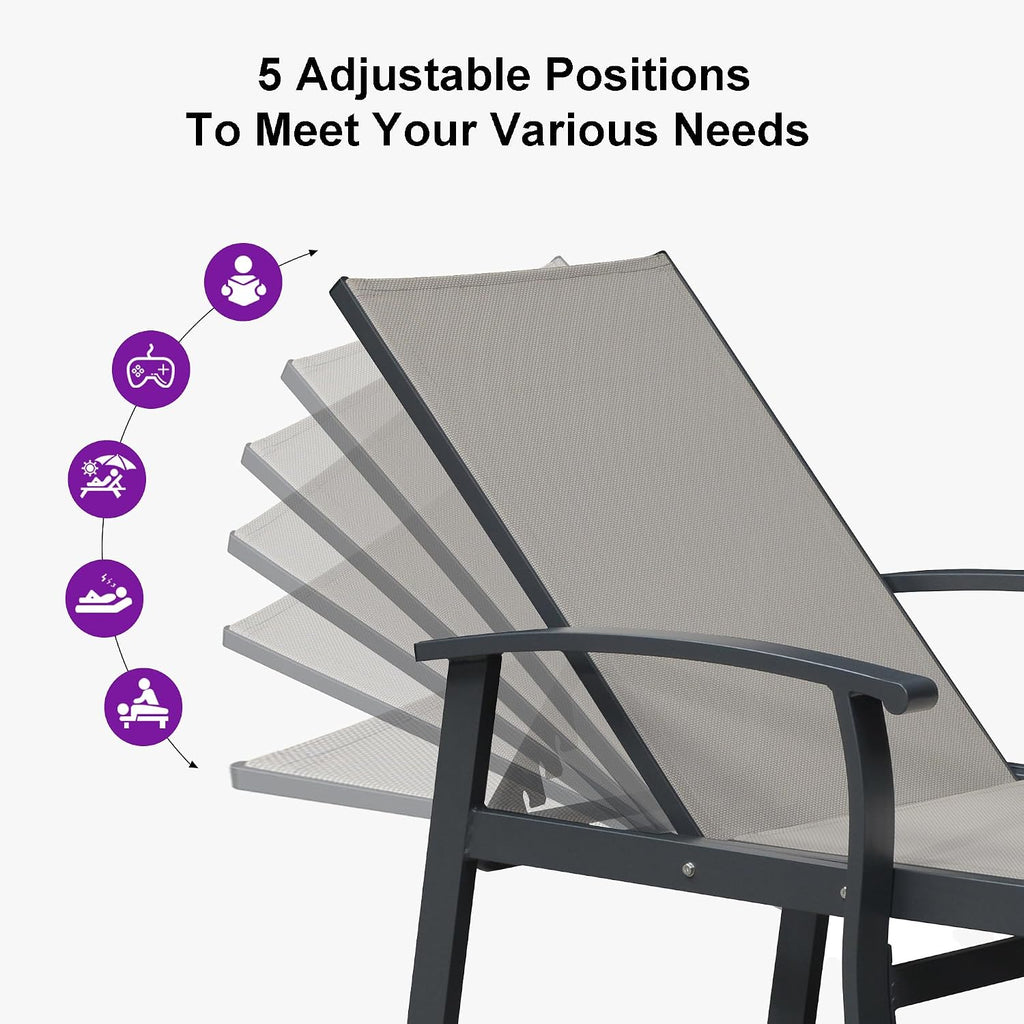 PURPLE LEAF Outdoor Chaise Lounge Chairs Set of 2 Aluminum Frame, Khaki