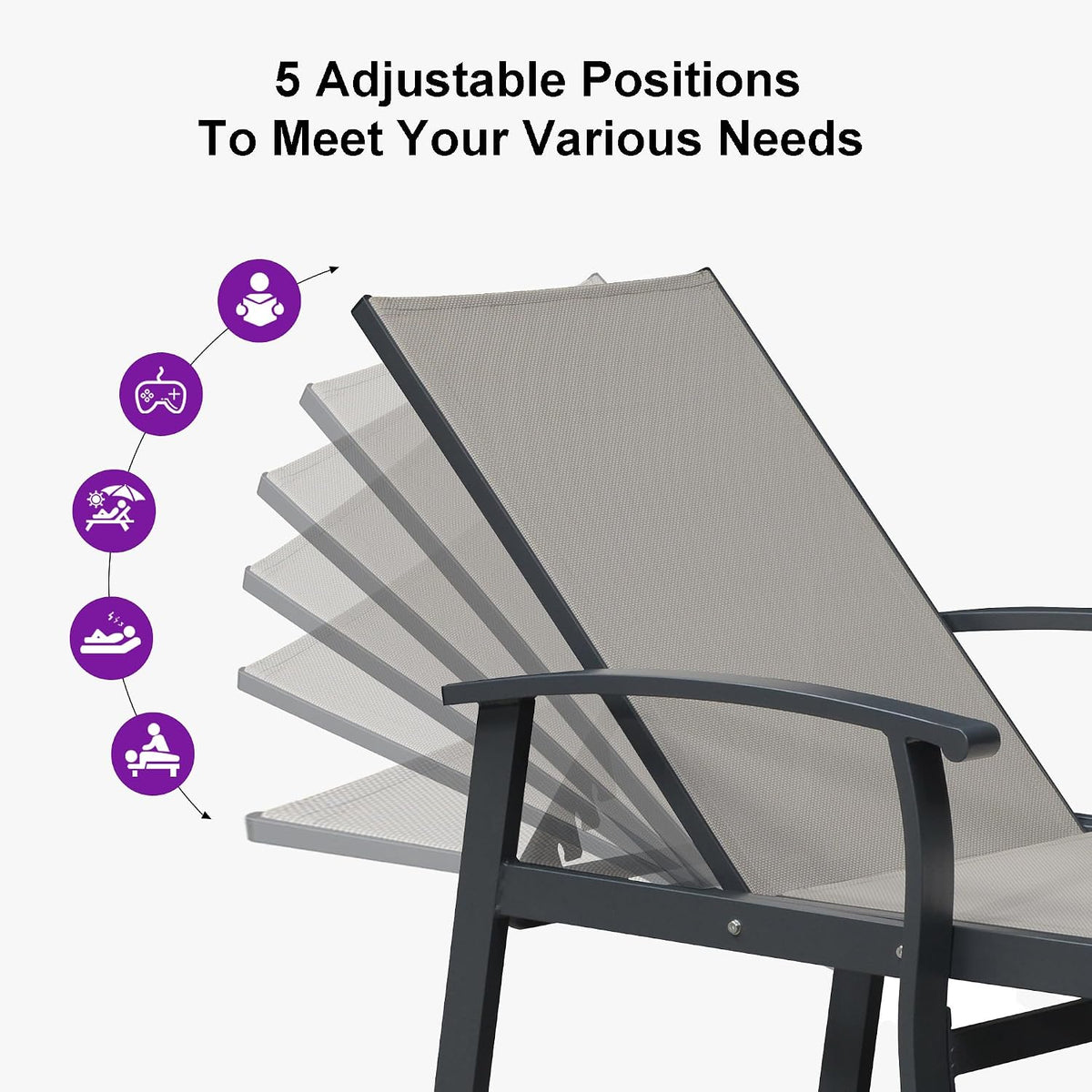 PURPLE LEAF Outdoor Chaise Lounge Chairs Set of 2 Aluminum Frame, Khaki