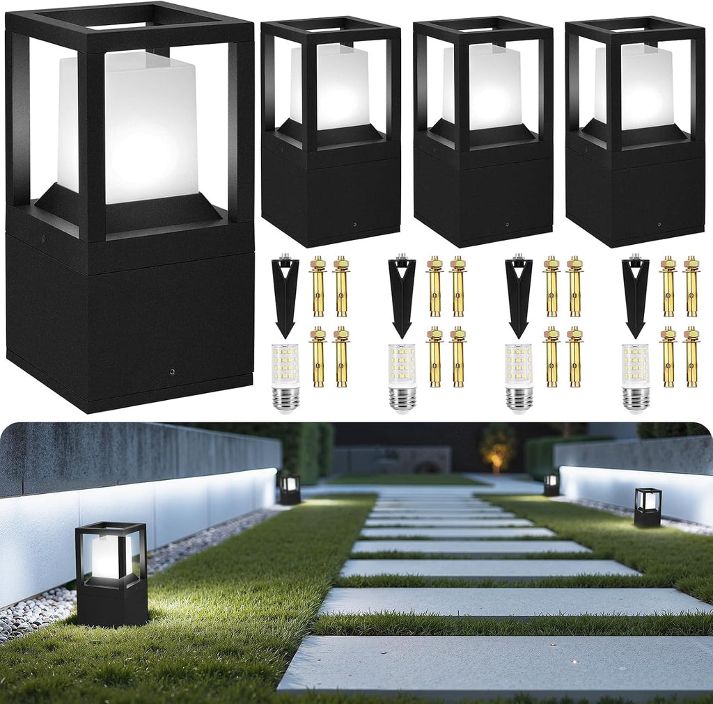 Gardencoin Landscape Bollard Lights Outdoor, Modern LED Column Light Super Bright, 12V Low Voltage Path Light, All-aluminum Waterproof Floor Pillar Lighting with E26 Replaceable Bulb, Dimmable, 4 Pack
