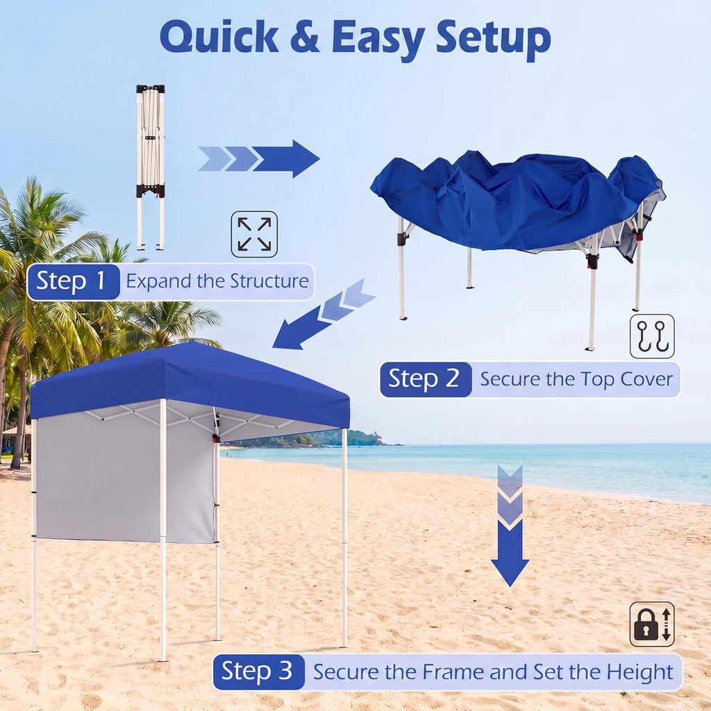 Goplus 6 x 4 FT Pop Up Canopy, UPF50+ Easy Setup Tent w/ 1 Half Sidewall, Silver-Coated Top, Foldable Outdoor Gazebo w/Carrying Bag, Sun Shelter Tent for Events, Sports, Camping, Markets (Blue)