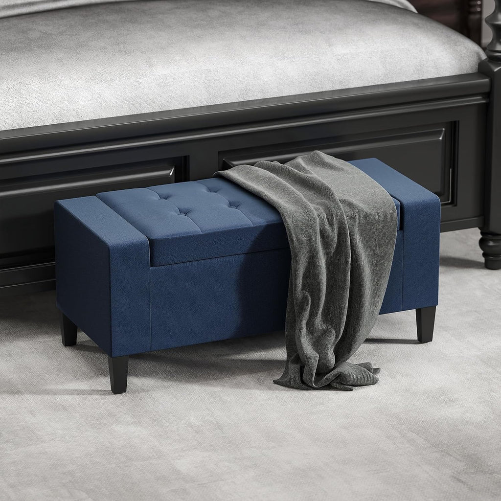 HOMCOM 36" Ottoman with Storage, Lift Top Rubberwood Legs 330 lb Dark Blue