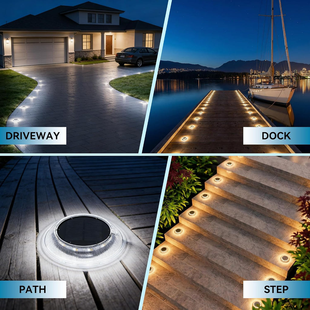 T-SUN Solar Dock Lights Driveway Deck Lights, 3 Color Modes, 6 Packs