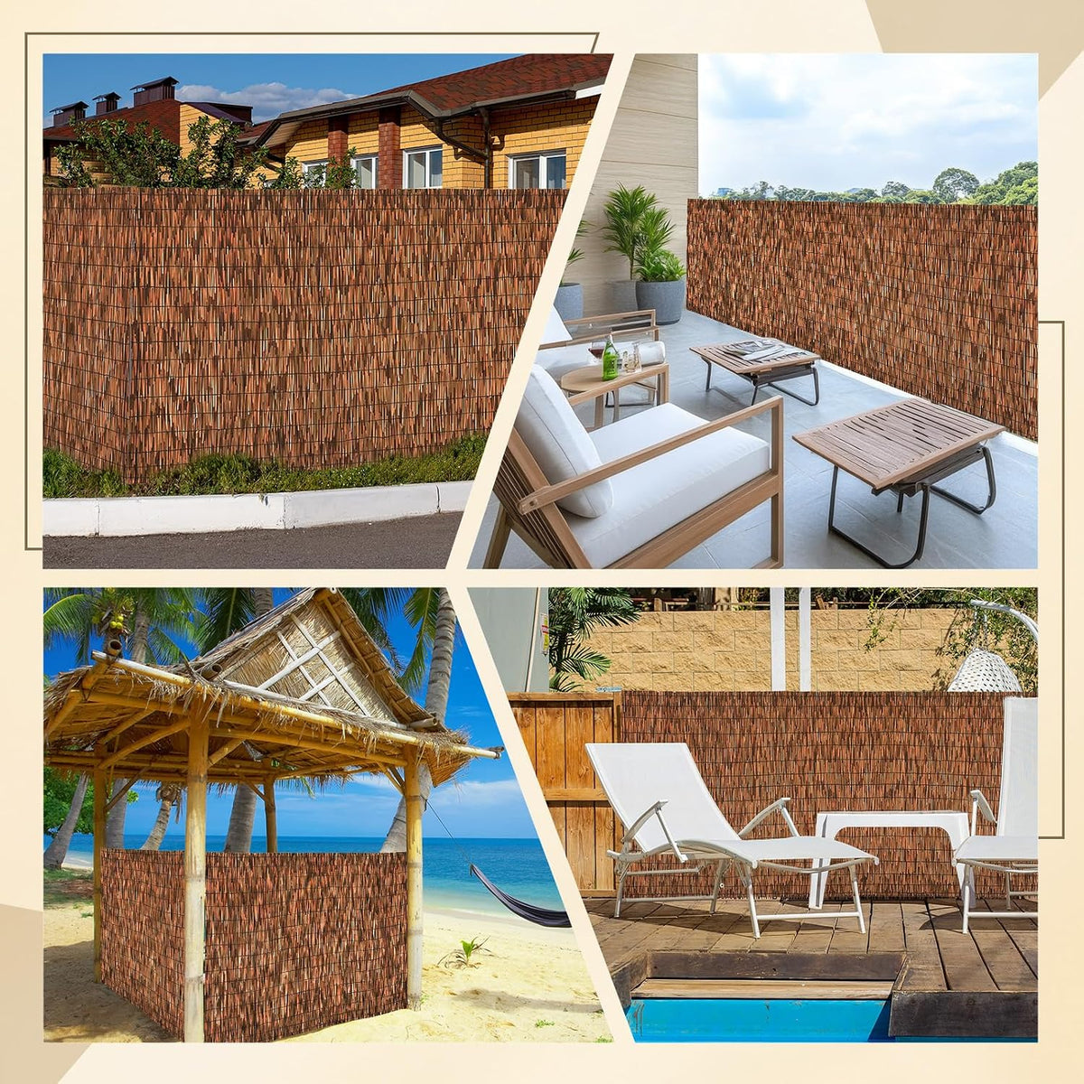 Brown 4FT X16.4FT Reed Fencing Roll Bamboo Privacy Fence Screen