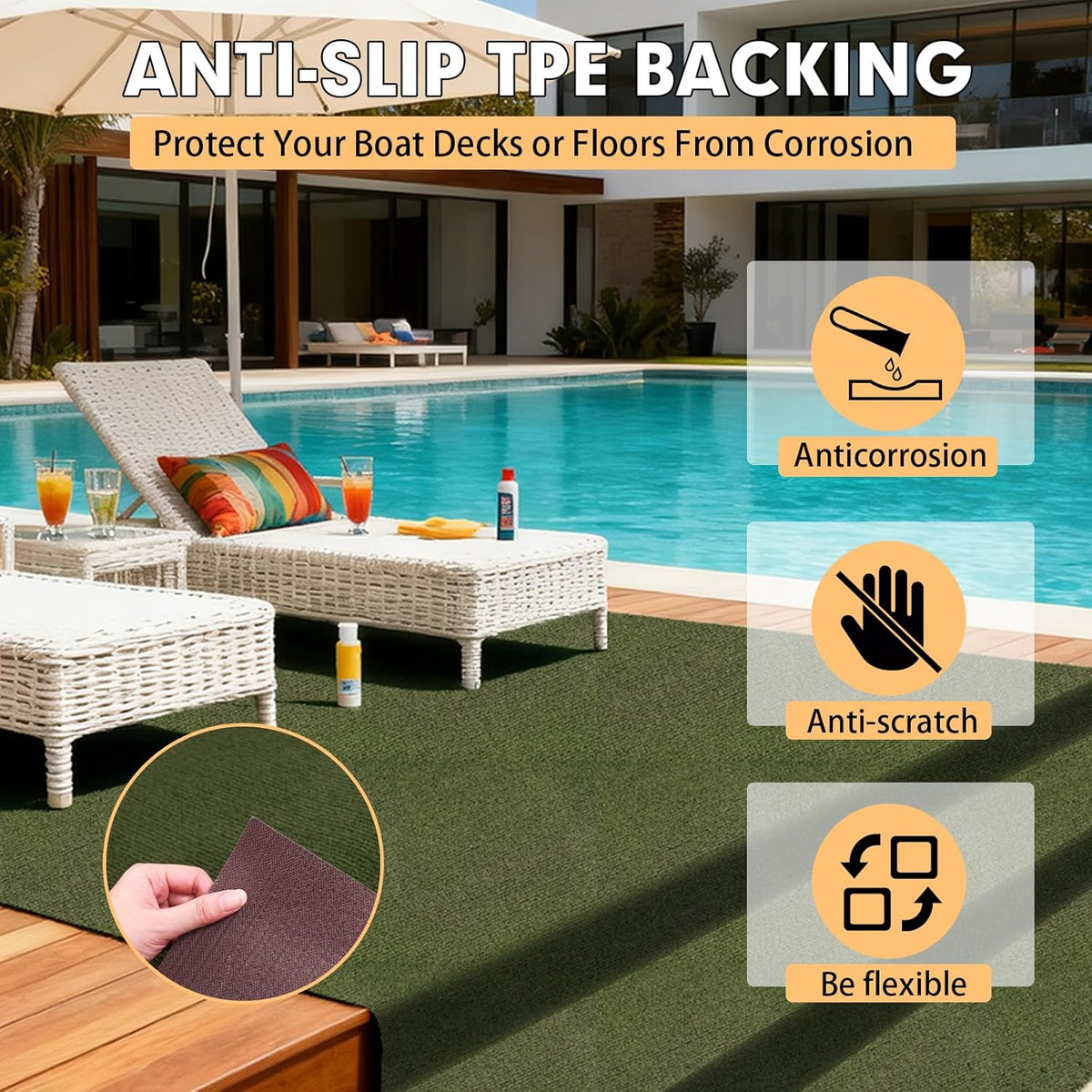 Grefinity Marine Carpet, 5 FT x 15 FT Olive Green Indoor Outdoor Carpet