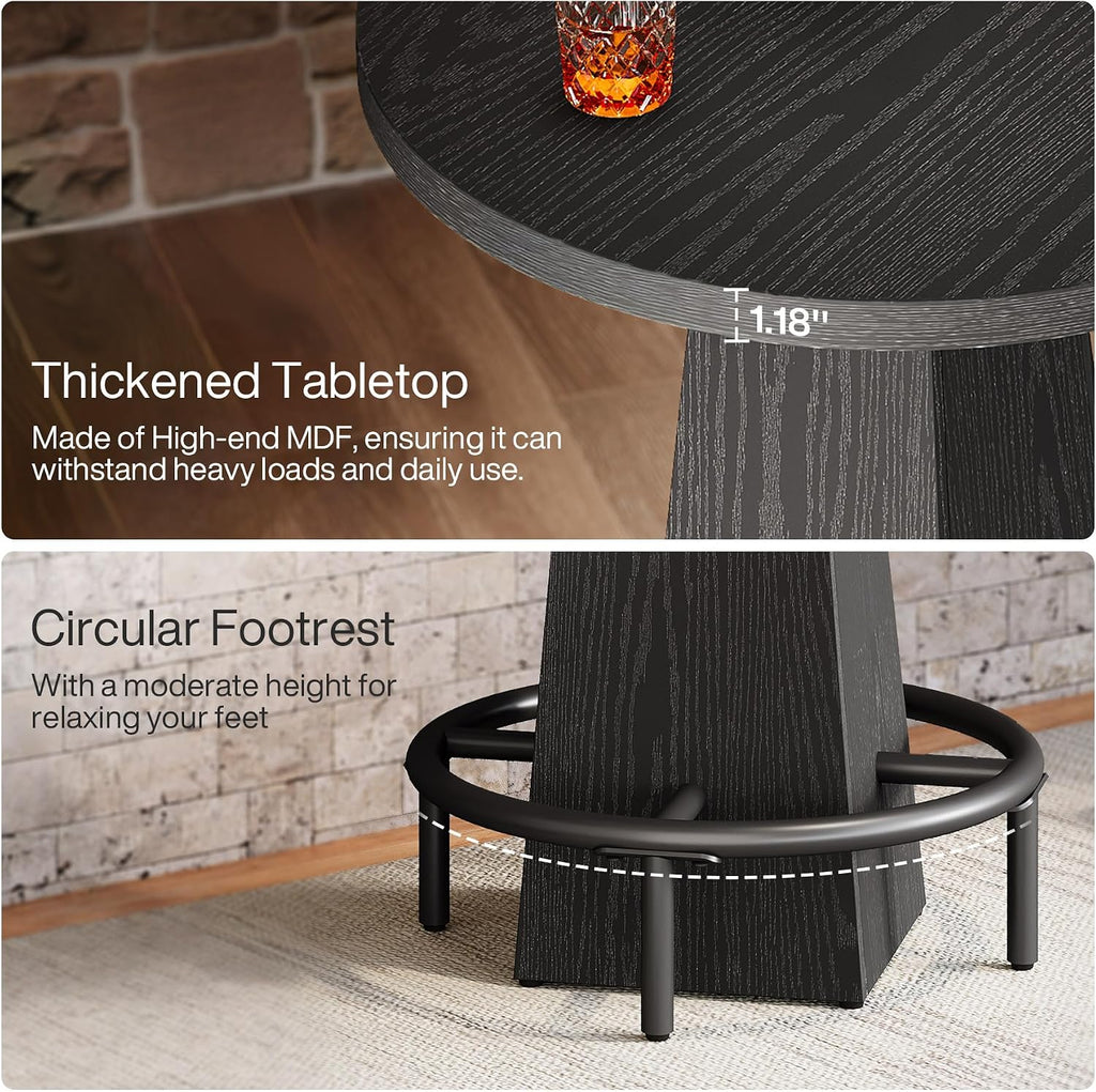 Tribesigns Round Bar Table, 37.4" High Pub Table with Metal Footrest