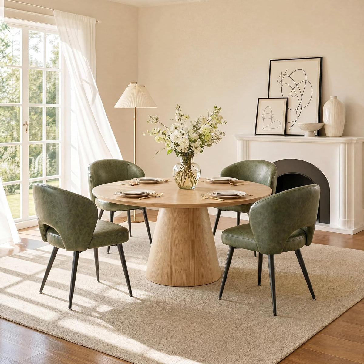 Homkdom Dining Chairs Set of 4 with Curved Open Back & Black Metal Legs