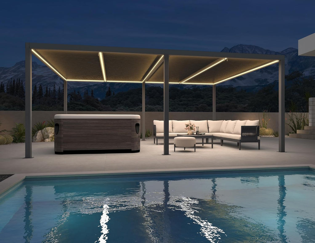 PURPLE LEAF Louvered Pergola 12' x 20' 94AS LED Strip Light Windproof