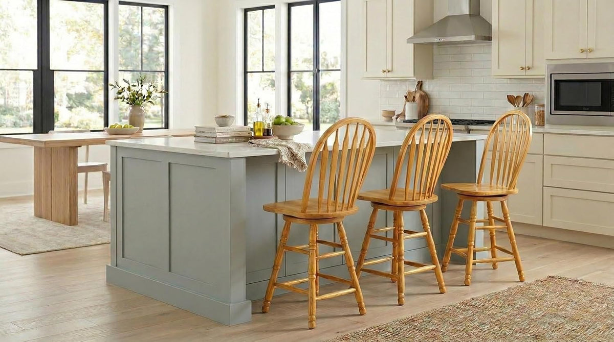 Sunset Trading Selections 24" Counter Height Swivel Barstool | Farmhouse Country Cottage Windsor Arrowback Café Stool | Light Oak Solid Wood | Dining Room Kitchen Home Bar Furniture